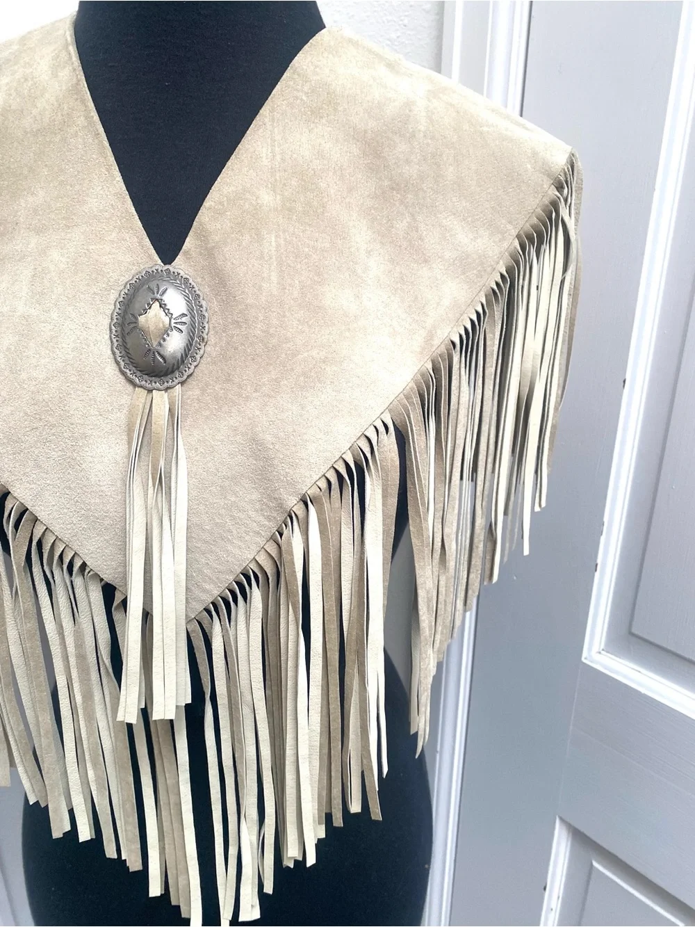 Vintage Santa Fe Collar by Carlene Southwestern Leather Fringe Capelet Concho